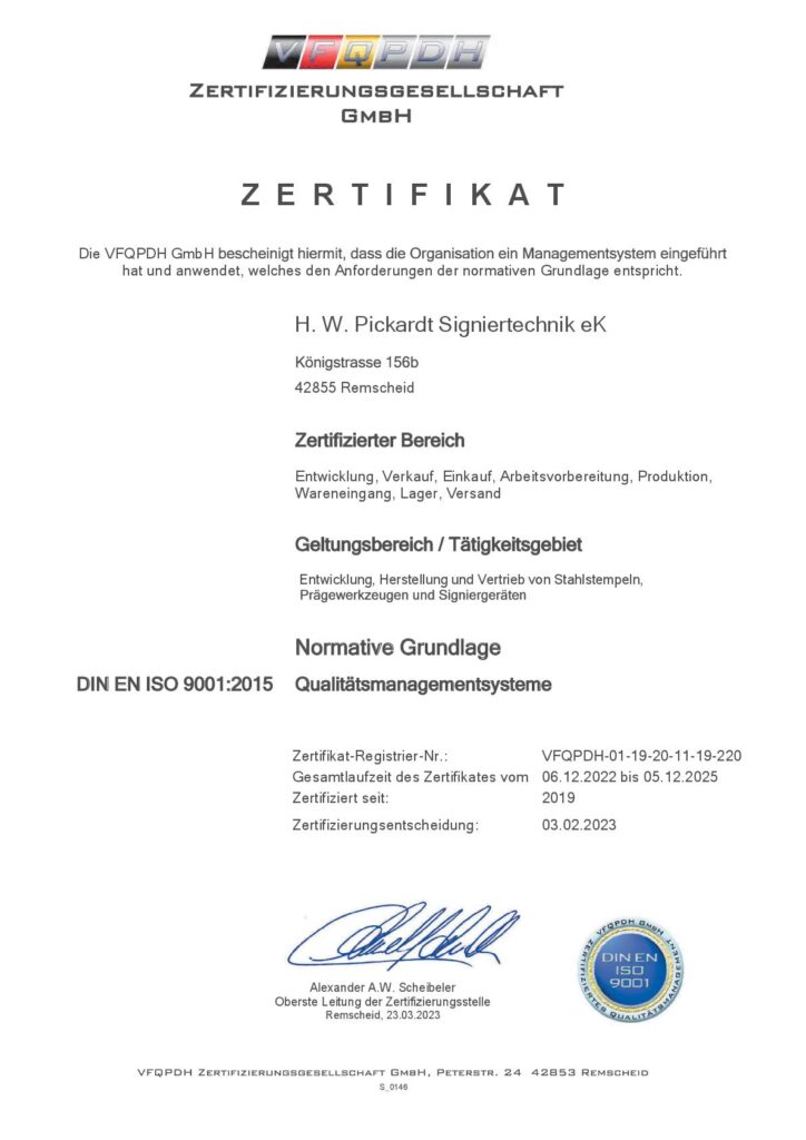 Zertifikat Qualitätsmanagementsysteme ISO 9001:2015 Bild